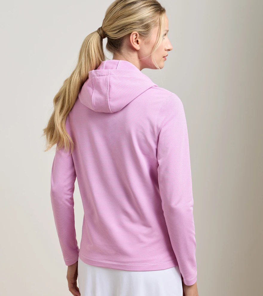 Sugar Stripe Pine Performance Hoodie in PEONY/WHITE - Alternate Image 2