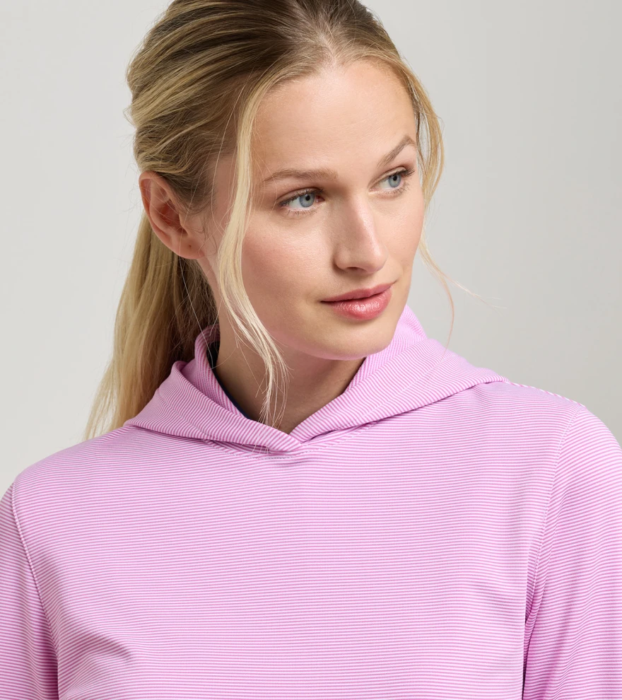 Sugar Stripe Pine Performance Hoodie in PEONY/WHITE - Alternate Image 4