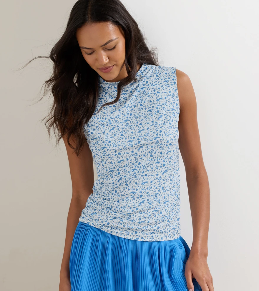 Rachel Vino Flora Ruched Sleeveless Top in BLUE STARLING - Alternate Image 1