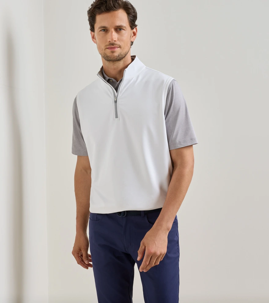 Galway Stretch Loop Terry Quarter-Zip Gilet in White - Alternate Image 1