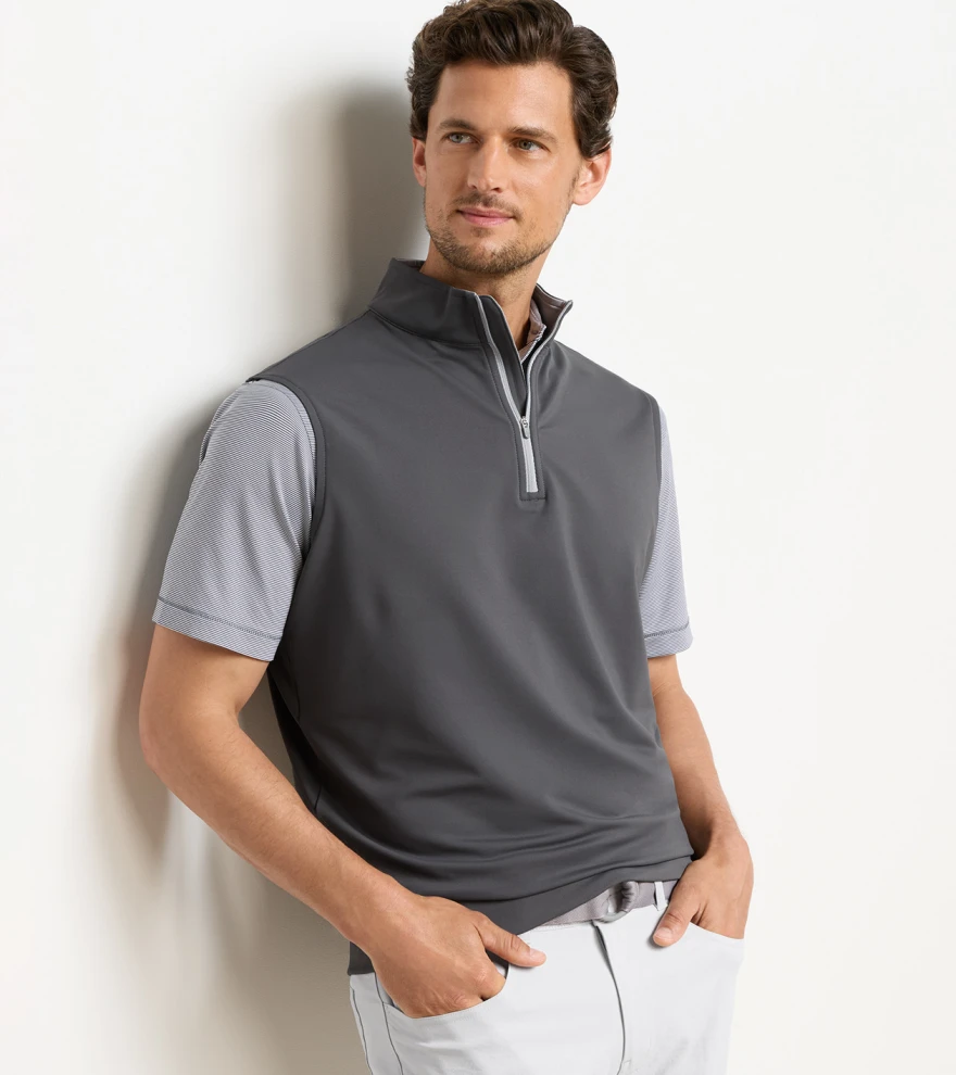 Galway Stretch Loop Terry Quarter-Zip Gilet in Iron - Alternate Image 1