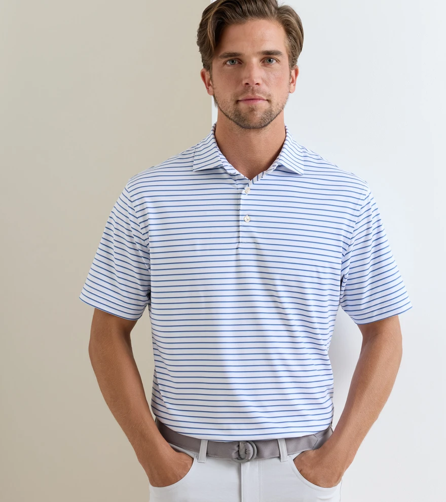 Dunnes Performance Jersey Polo in White/Windsor Blue - Alternate Image 1