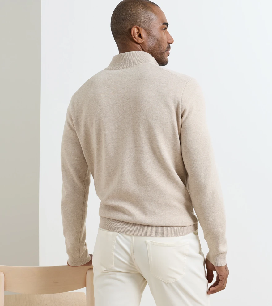 Coolspun Lite Cotton Quarter-Zip Jumper in TRUFFLE - Alternate Image 2