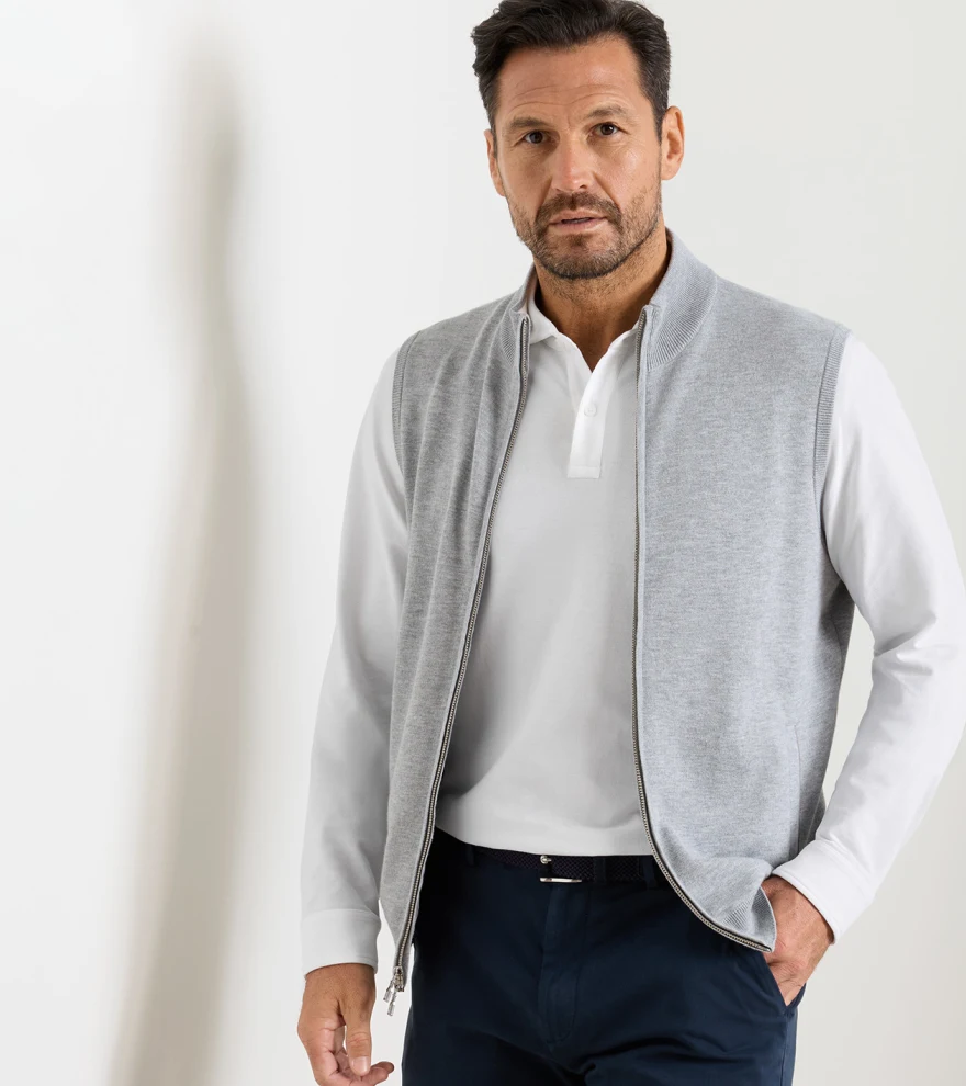 Coolspun Lite Full-Zip Sleeveless Jumper in British Grey - Alternate Image 1