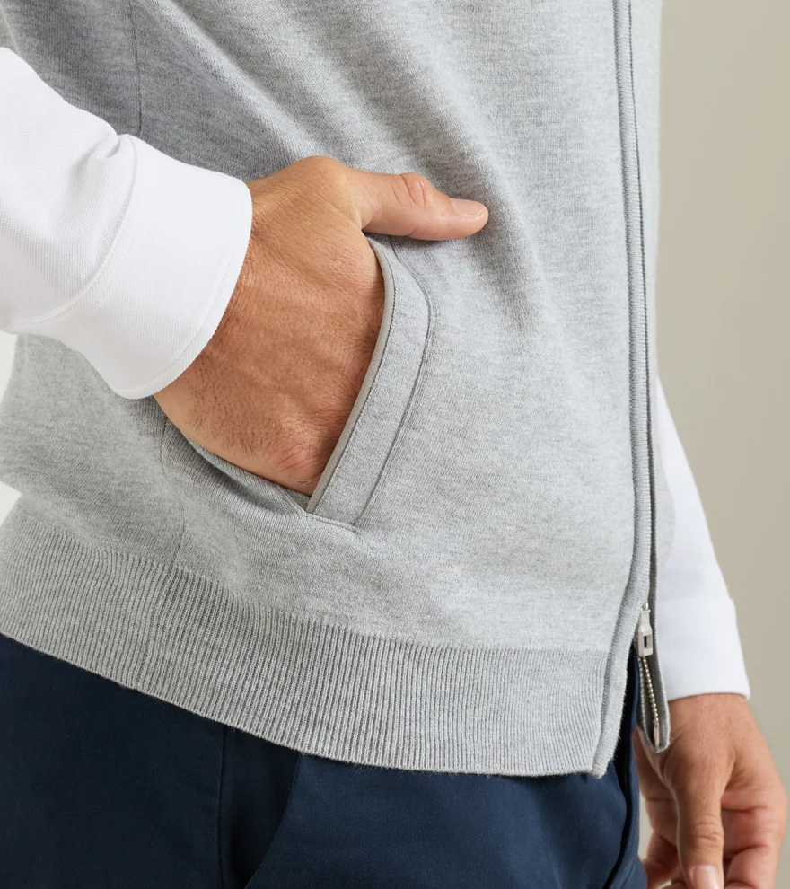 Coolspun Lite Full-Zip Sleeveless Jumper in British Grey - Alternate Image 3