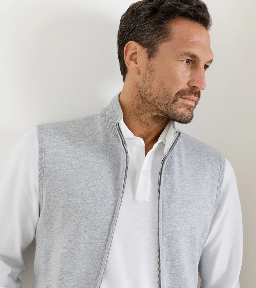 Coolspun Lite Full-Zip Sleeveless Jumper in British Grey - Alternate Image 4