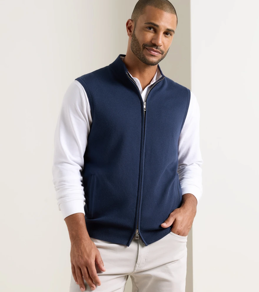 Coolspun Lite Full-Zip Sleeveless Jumper in Navy - Alternate Image 1