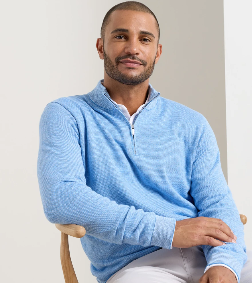 Coolspun Lite Birdseye Quarter Zip Jumper in BLUEBIRD - Alternate Image 1