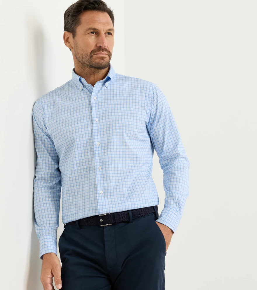 Calvin Crown Lite Cotton-Stretch Shirt in Cottage Blue - Alternate Image 1
