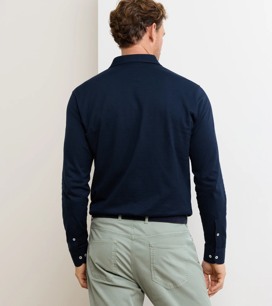 Landon Long-Sleeve Polo in Navy - Alternate Image 2