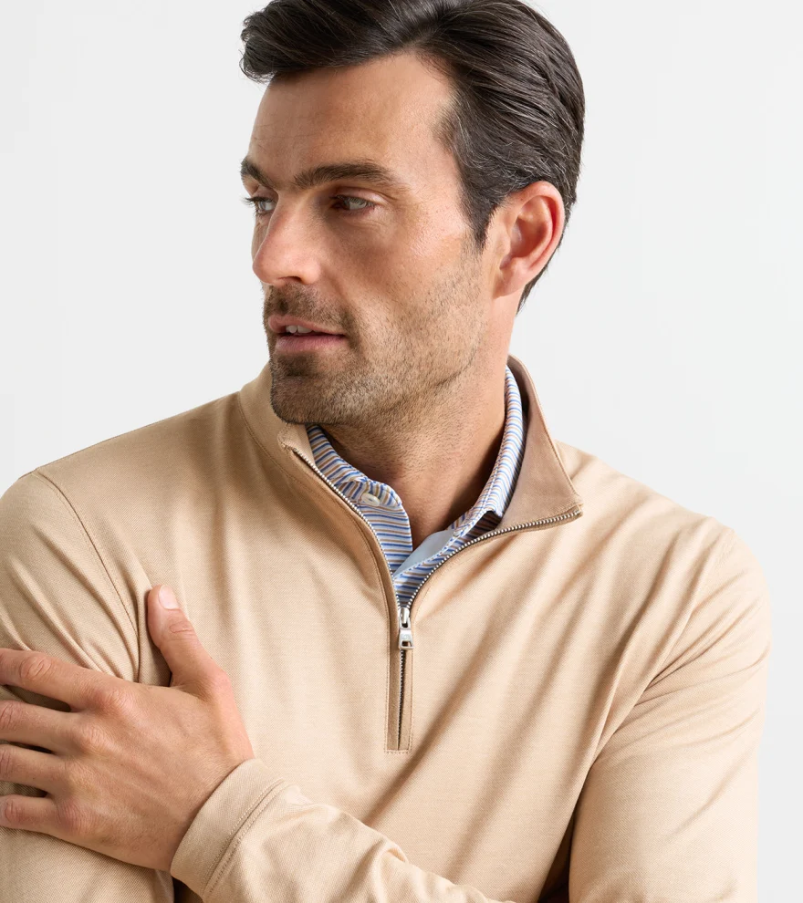 Albatross Cotton-Blend Piqu&eacute; Quarter-Zip in SUMMER DUNES - Alternate Image 3