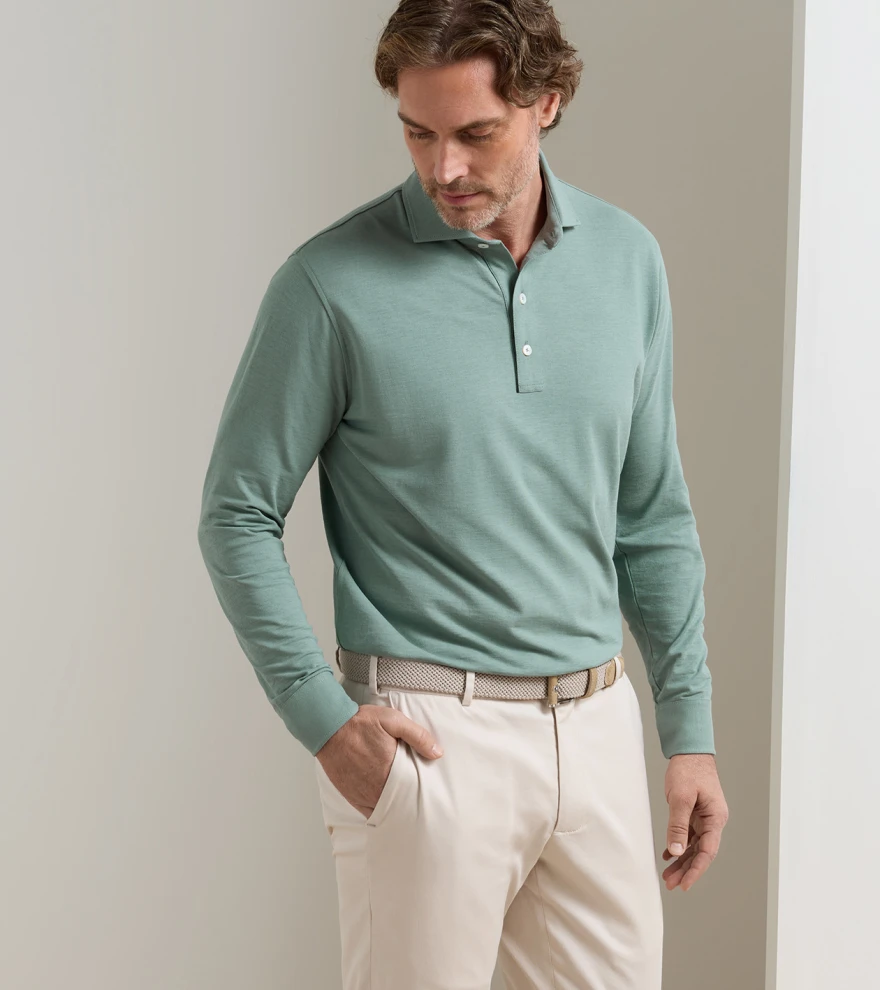 Cool Cotton Long-Sleeve Polo in Willow - Alternate Image 1