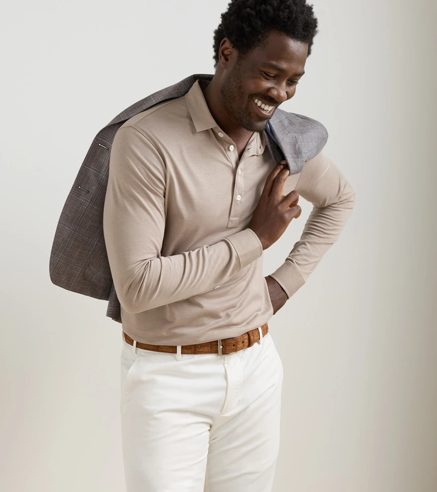 Ashby Silk Cotton Long-Sleeve Polo - Alternate Image 1