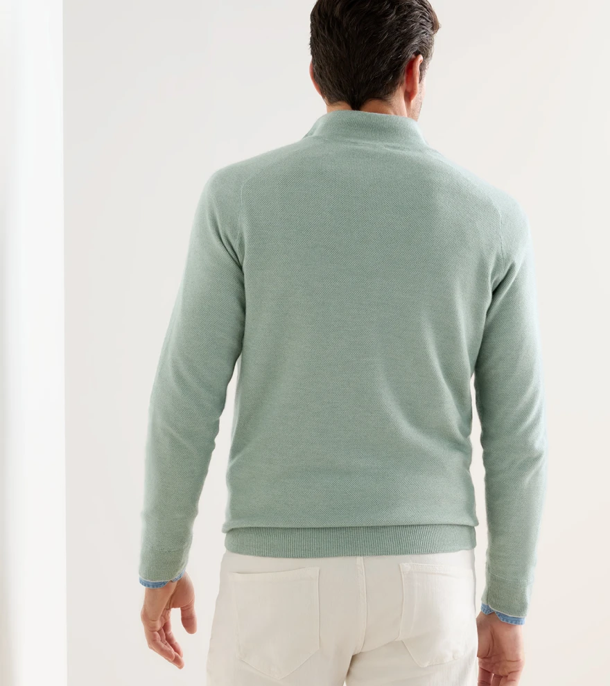 Voyager Cashmere-Silk Saddle Shoulder Quarter Zip in Willow - Alternate Image 2