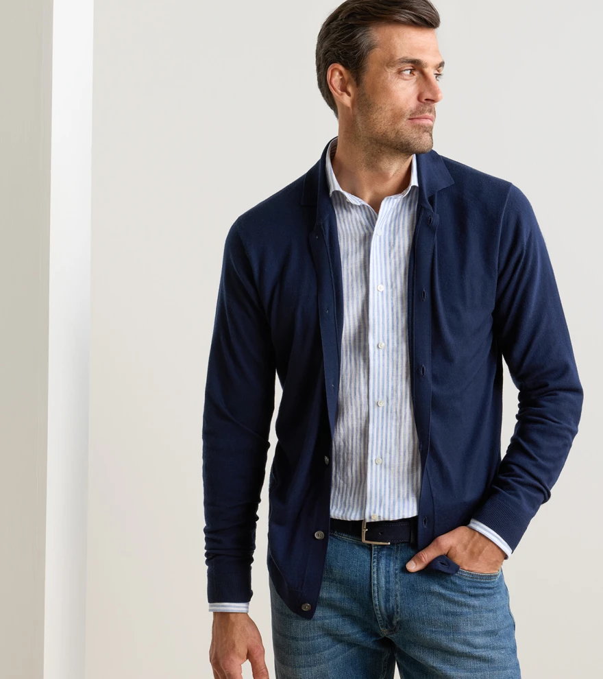 Southport Full-Button Jumper in Navy - Alternate Image 1