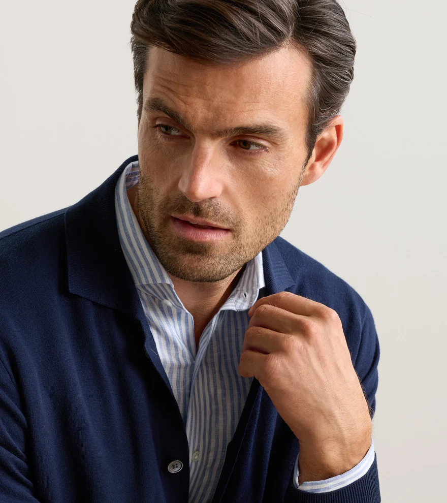 Southport Full-Button Jumper in Navy - Alternate Image 3