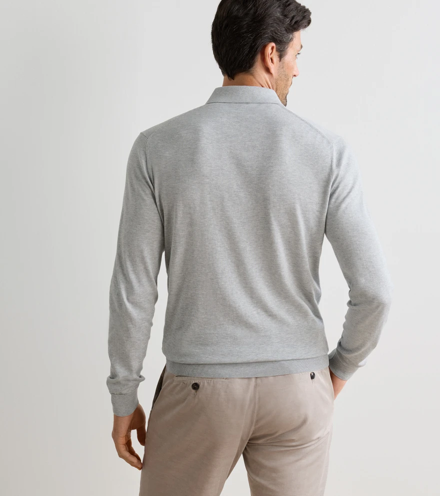 Mariner Sea Island Cotton Jumper Polo in British Grey - Alternate Image 2