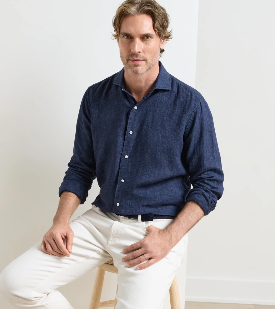 Astino Lino Shirt in Navy - Alternate Image 1