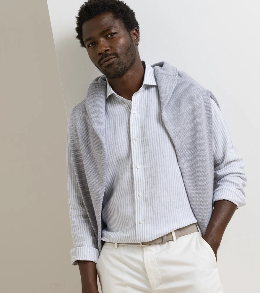 Astino Lino Stripe Shirt in British Grey - Alternate Image 3