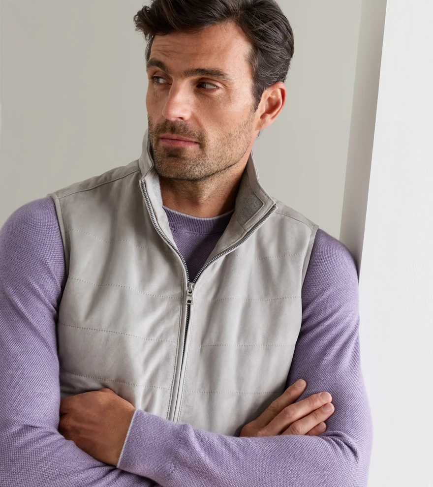 Featherweight Suede Gilet in British Grey - Alternate Image 4