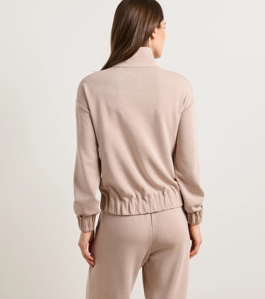 Flora Knit Melange Full-Zip Layer in CAMEL - Alternate Image 2