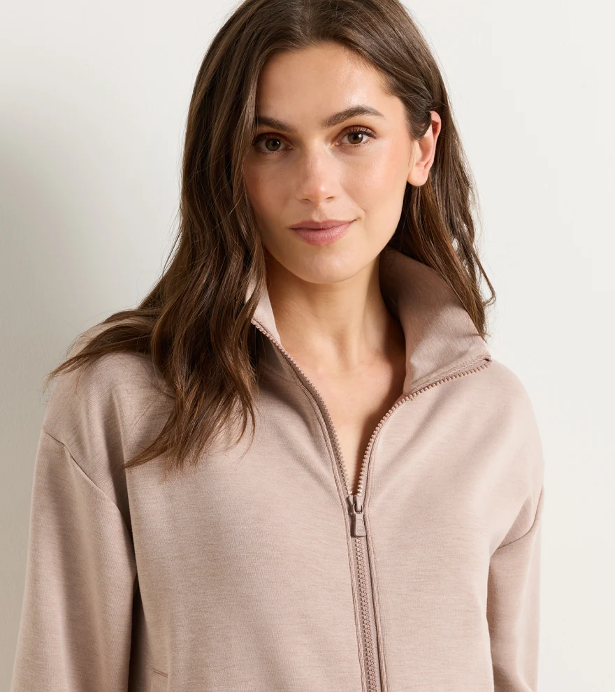 Flora Knit Melange Full-Zip Layer in CAMEL - Alternate Image 4