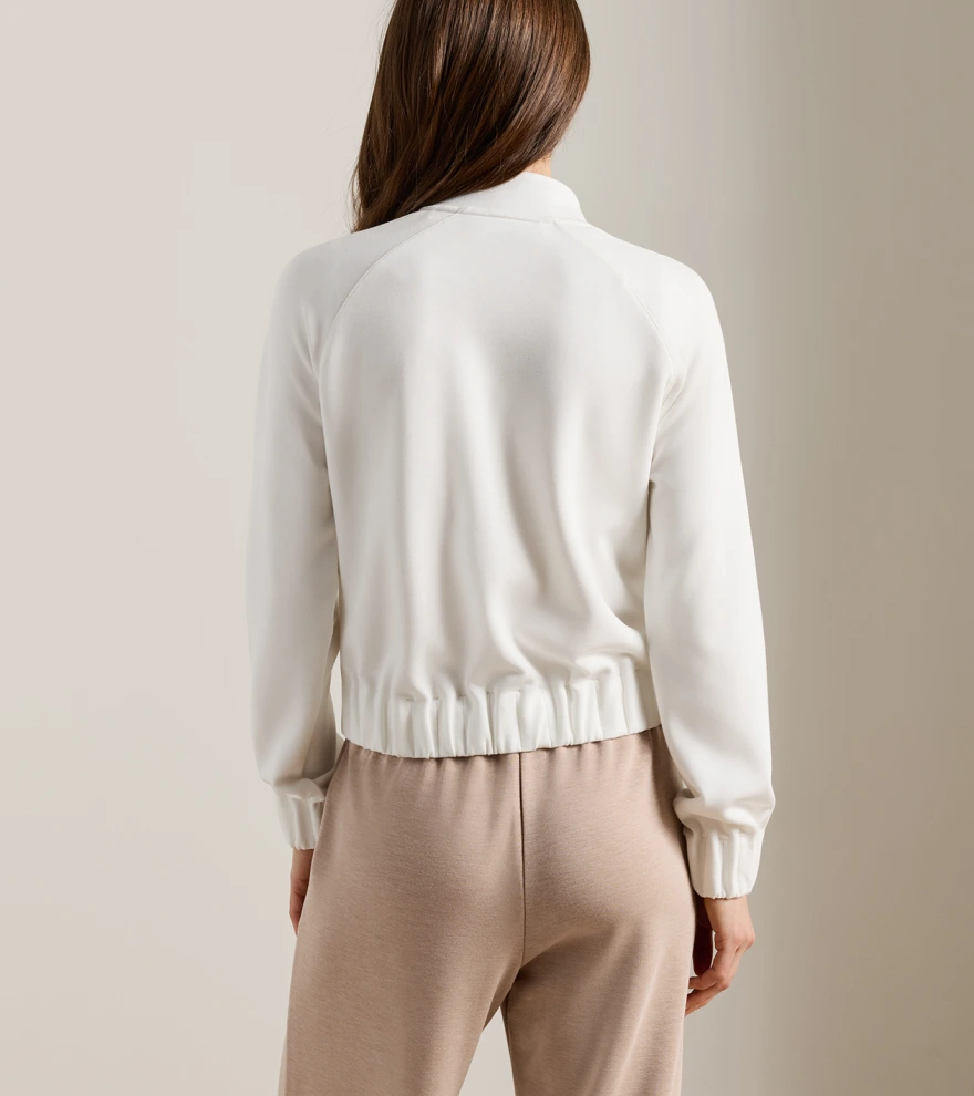 Flora Knit Bomber in SOFT WHITE / CAMEL - Alternate Image 2