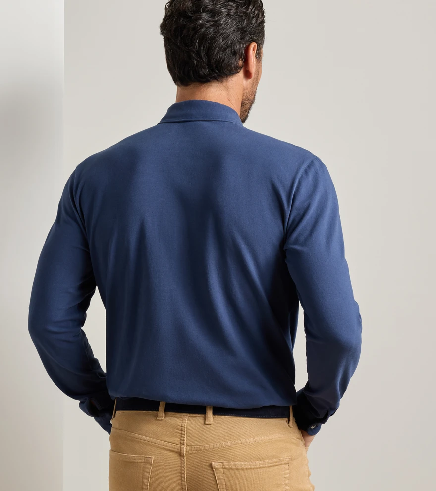 Crown Flex Cotton Long-Sleeve Polo in ATLANTIC NAVY - Alternate Image 2