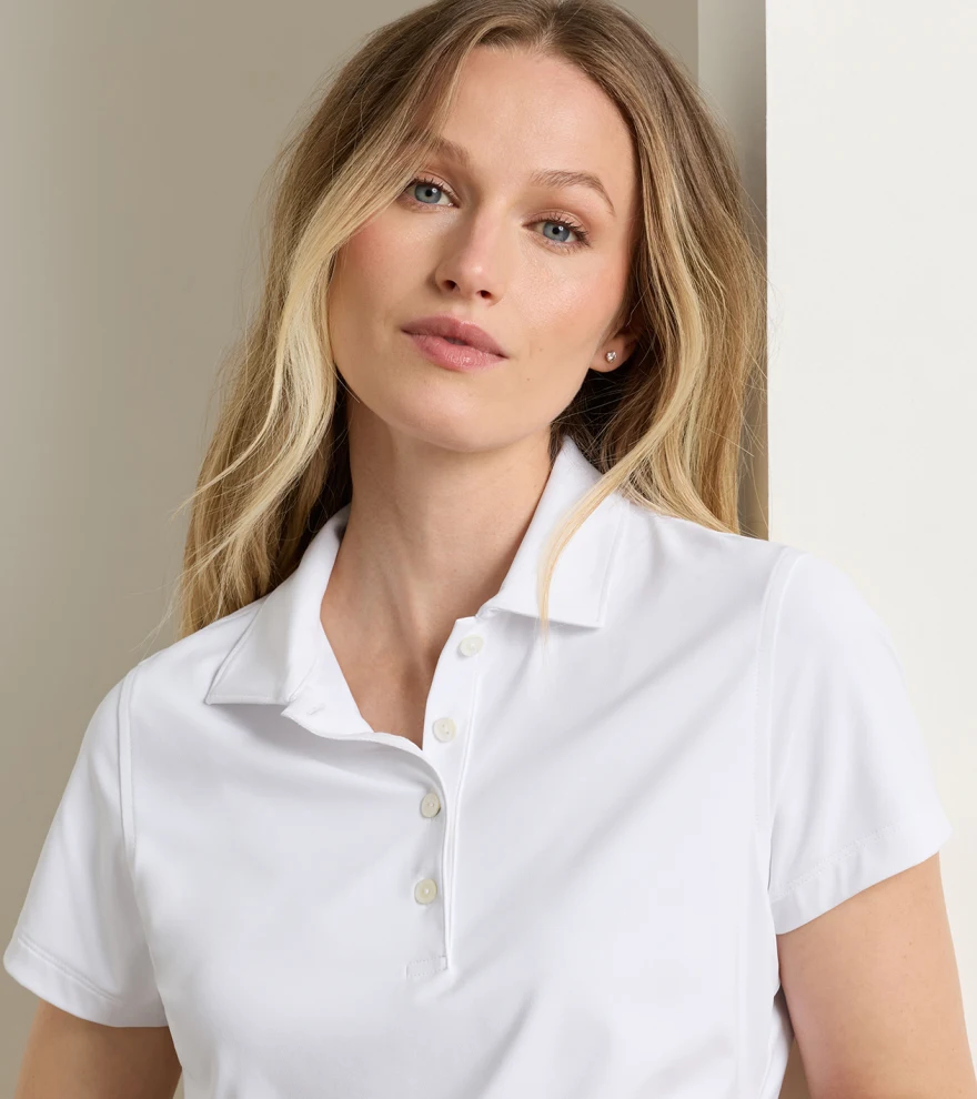 Women's Short Sleeve Button Polo in White - Alternate Image 4