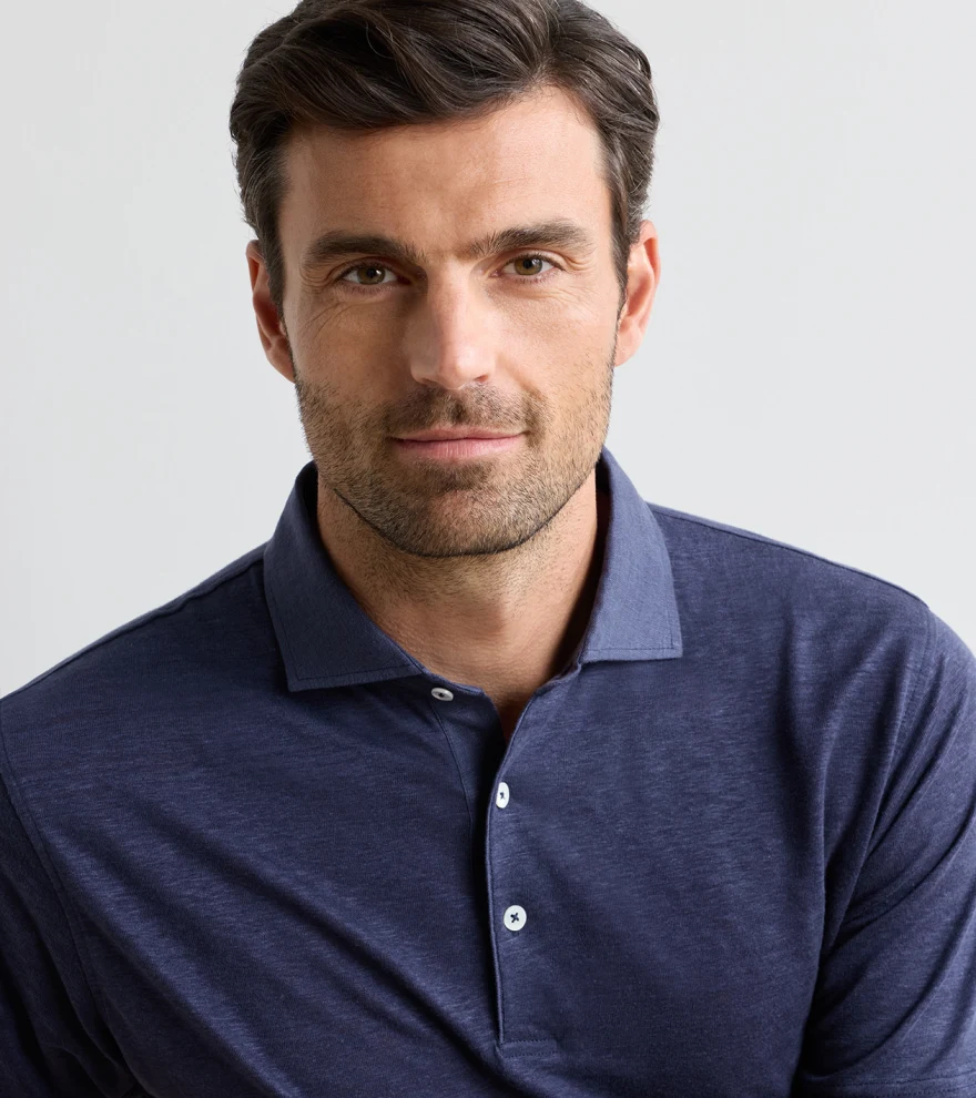 Astino Linen Polo in Navy - Alternate Image 3