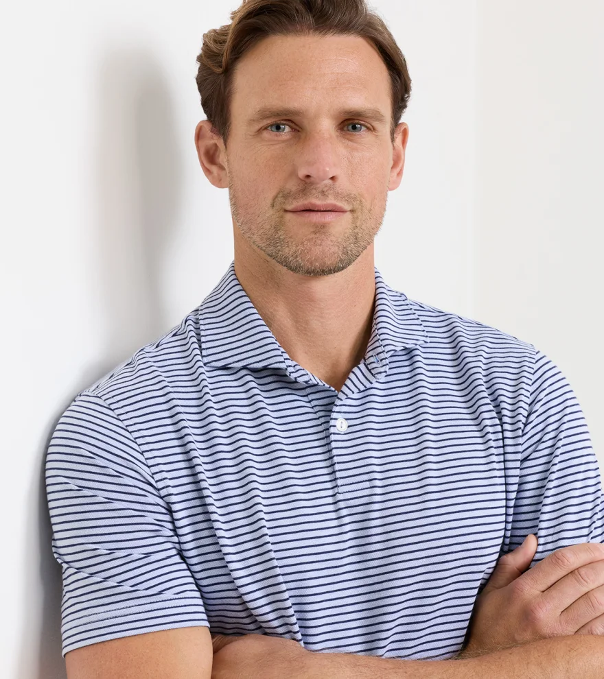 Albatross Stripe Cotton-Blend Piqu&eacute; Polo in Dusk Blue - Alternate Image 4