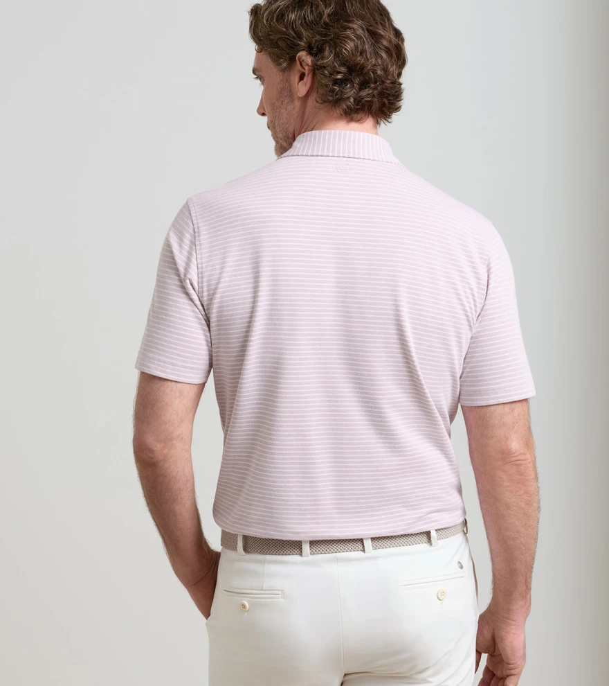 Albatross Stripe Cotton-Blend Piqu&eacute; Polo in FADED SCARLET - Alternate Image 2