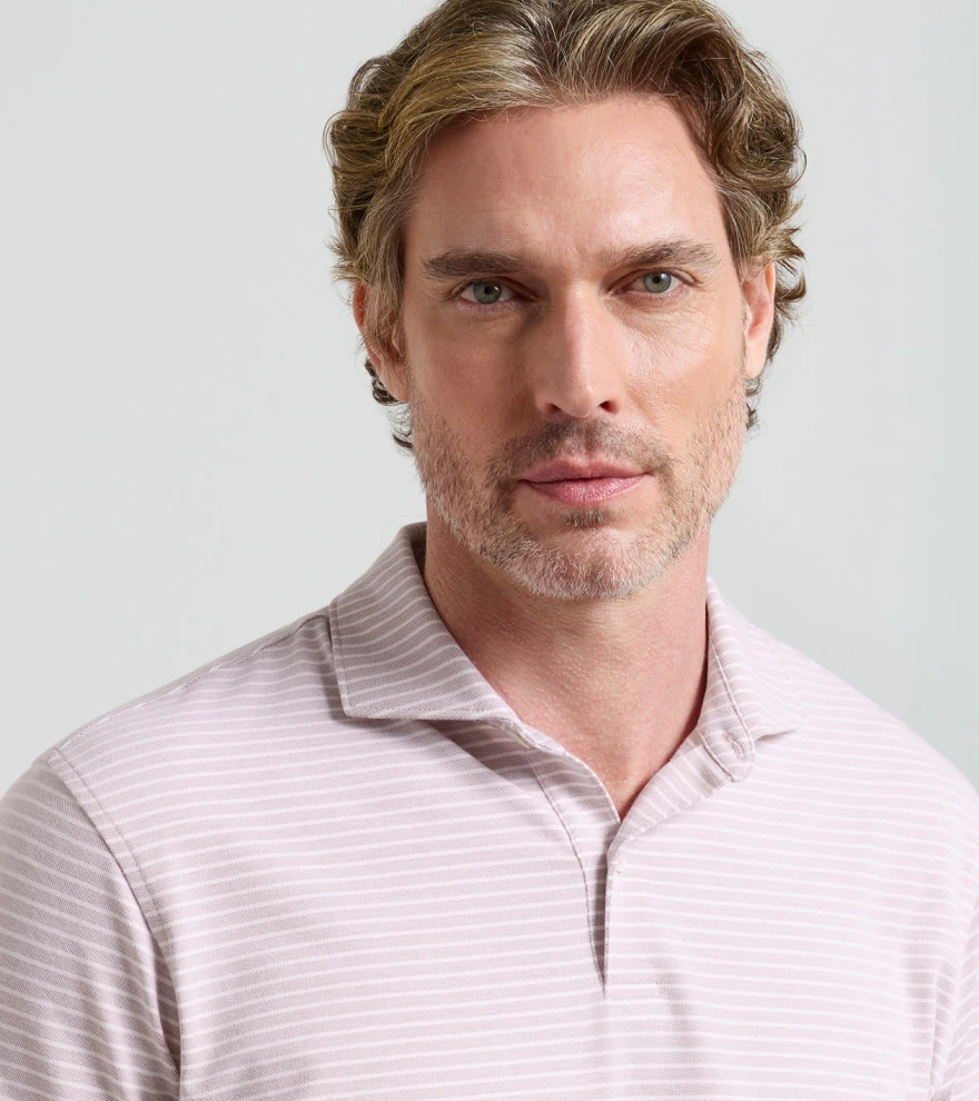 Albatross Stripe Cotton-Blend Piqu&eacute; Polo in FADED SCARLET - Alternate Image 4
