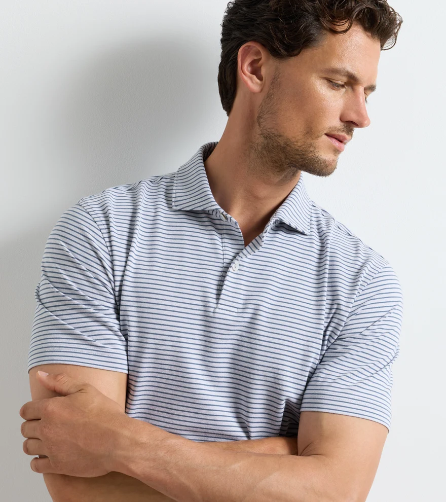 Albatross Stripe Cotton-Blend Piqu&eacute; Polo in Gale Grey - Alternate Image 4