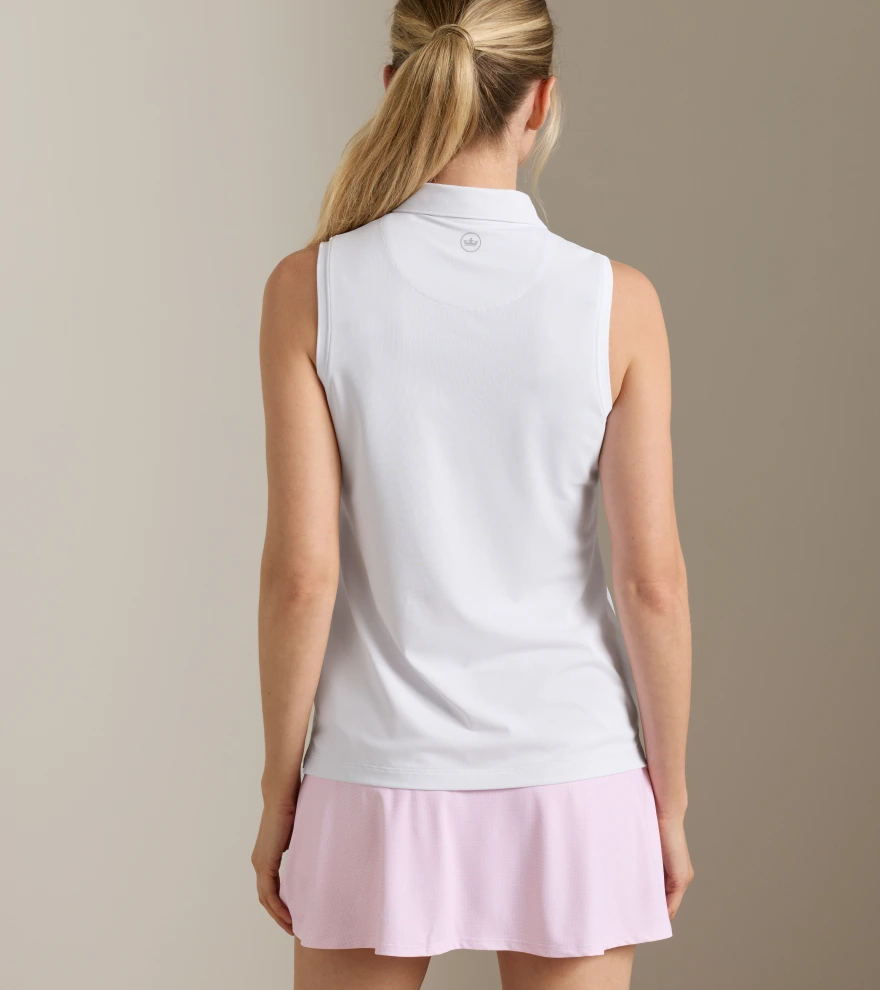 Women's Banded Sport Mesh Sleeveless Button Polo in White - Alternate Image 2