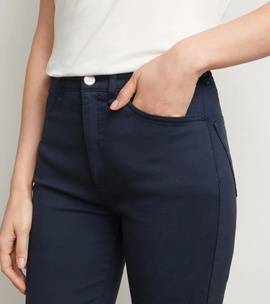 Karlie Stretch Sateen High Rise Trouser in Navy - Alternate Image 3