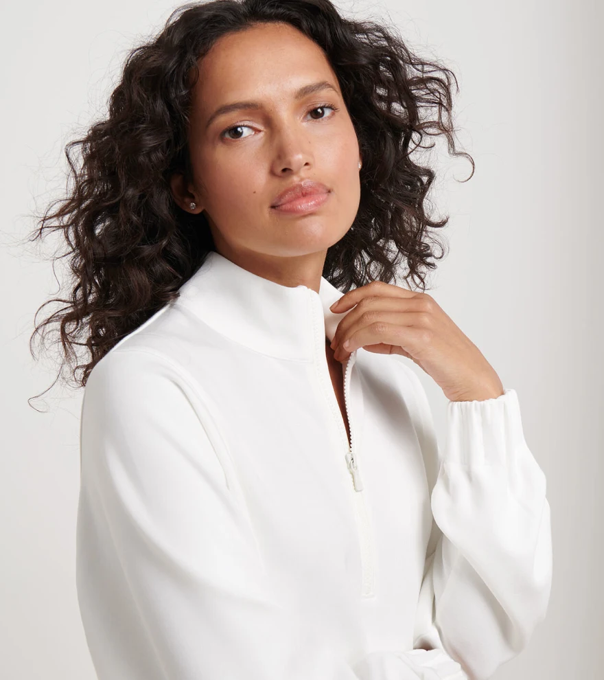 Flora Knit Half-Zip Pullover in SOFT WHITE - Alternate Image 3