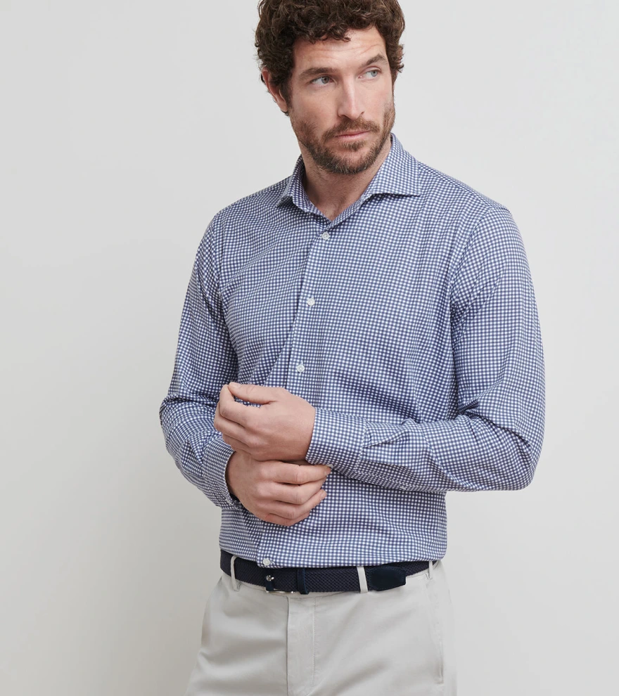 Excursionist Flex Gingham Shirt in Navy - Alternate Image 1