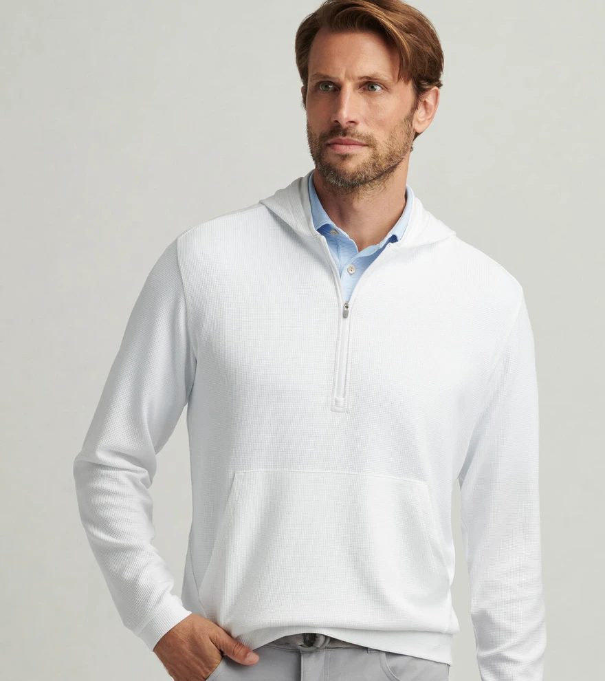 Grid Performance Half-Zip Hoodie in White - Alternate Image 1