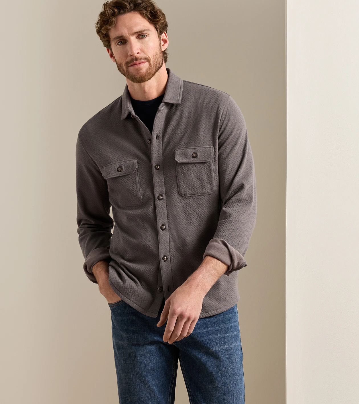 Ridgeline Knit Shirt Jacket in Charcoal - Alternate Image 1