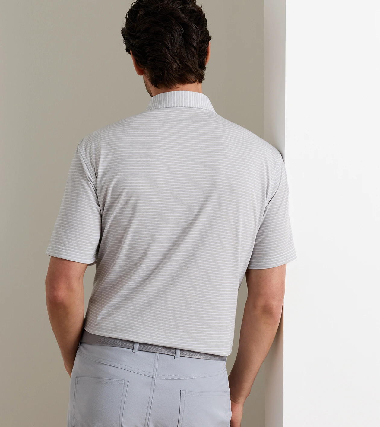 Effortless Technical Comfort Stripe Performance Jersey Polo in British Grey - Alternate Image 2
