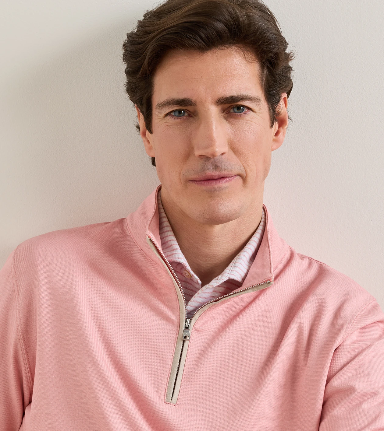 Albatross Cotton-Blend Piqu&eacute; Quarter-Zip in MELROSE PINK - Alternate Image 3
