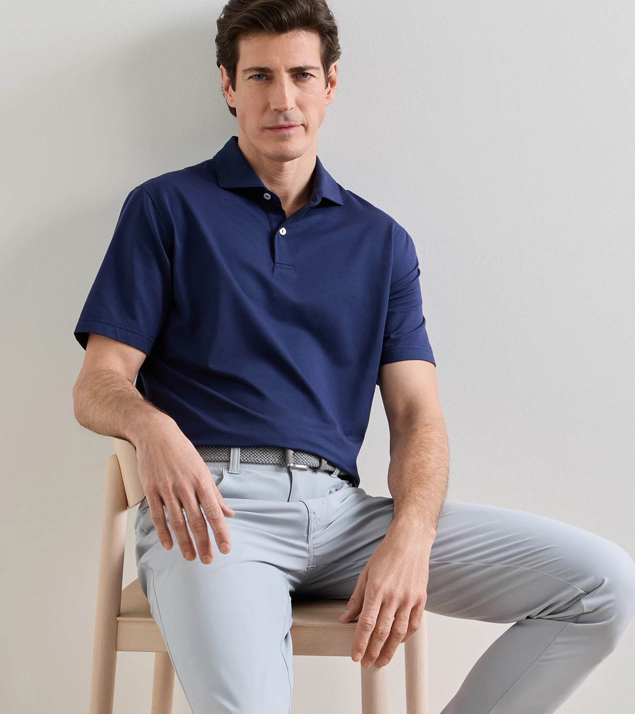 Albatross Cotton-Blend Piqu&eacute; Polo in Navy - Alternate Image 1