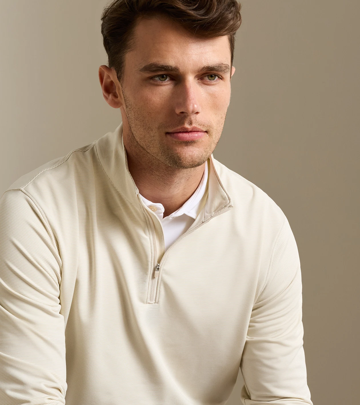 Perth Sugar Stripe Performance Quarter-Zip in Stone - Alternate Image 4
