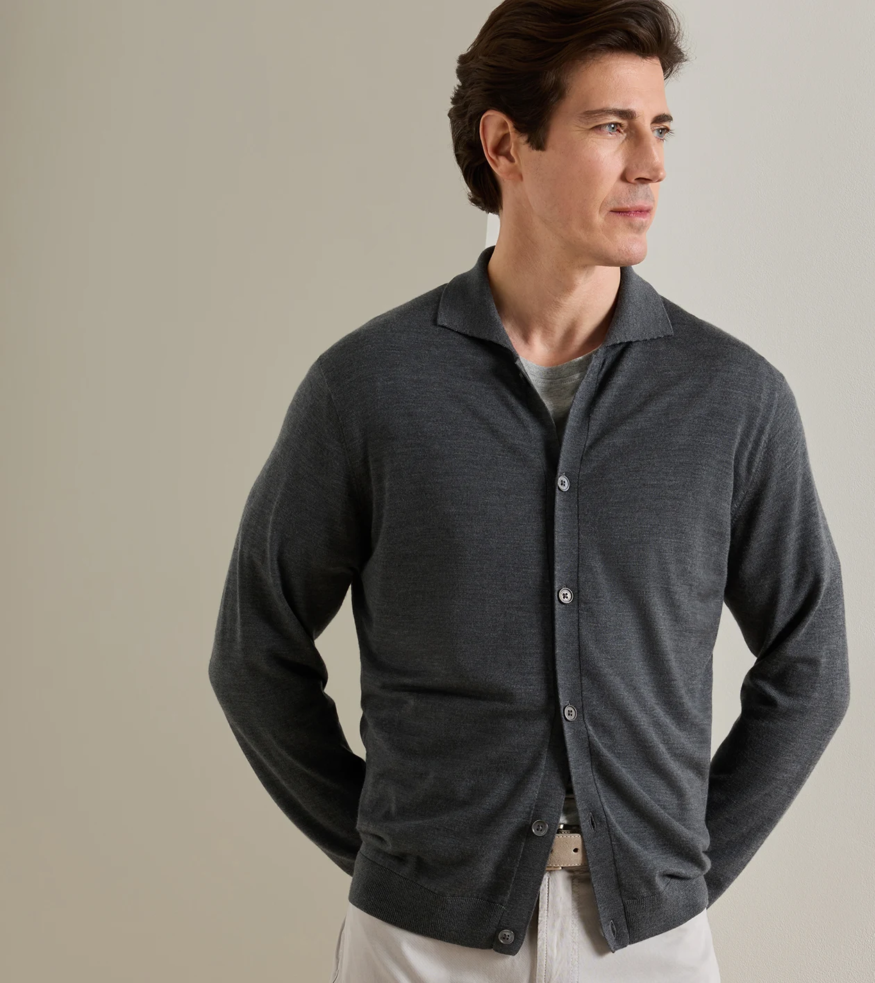 Southport Full Button Sweater in Charcoal - Alternate Image 1