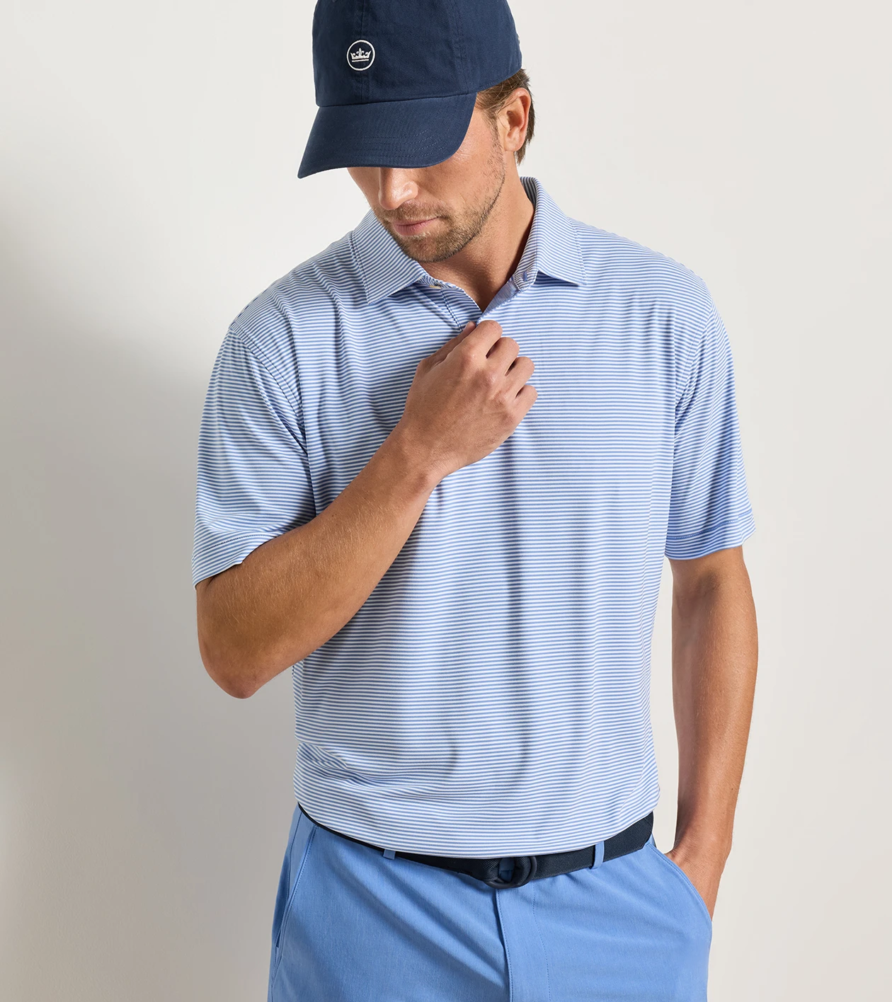 Featherweight Market Stripe Performance Polo in HYPER BLUE - Alternate Image 1