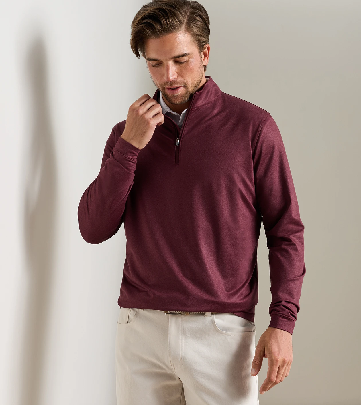 Perth Herringbone Performance Quarter-Zip in Bordeaux - Alternate Image 1