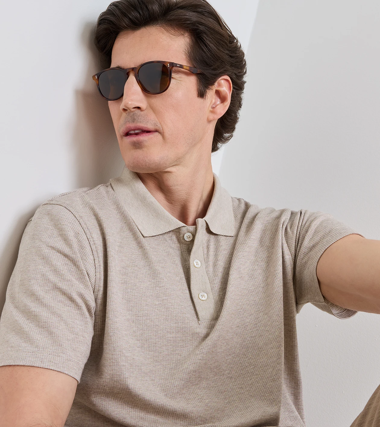 Barnes Short-Sleeve Knit Polo in TRUFFLE - Alternate Image 3