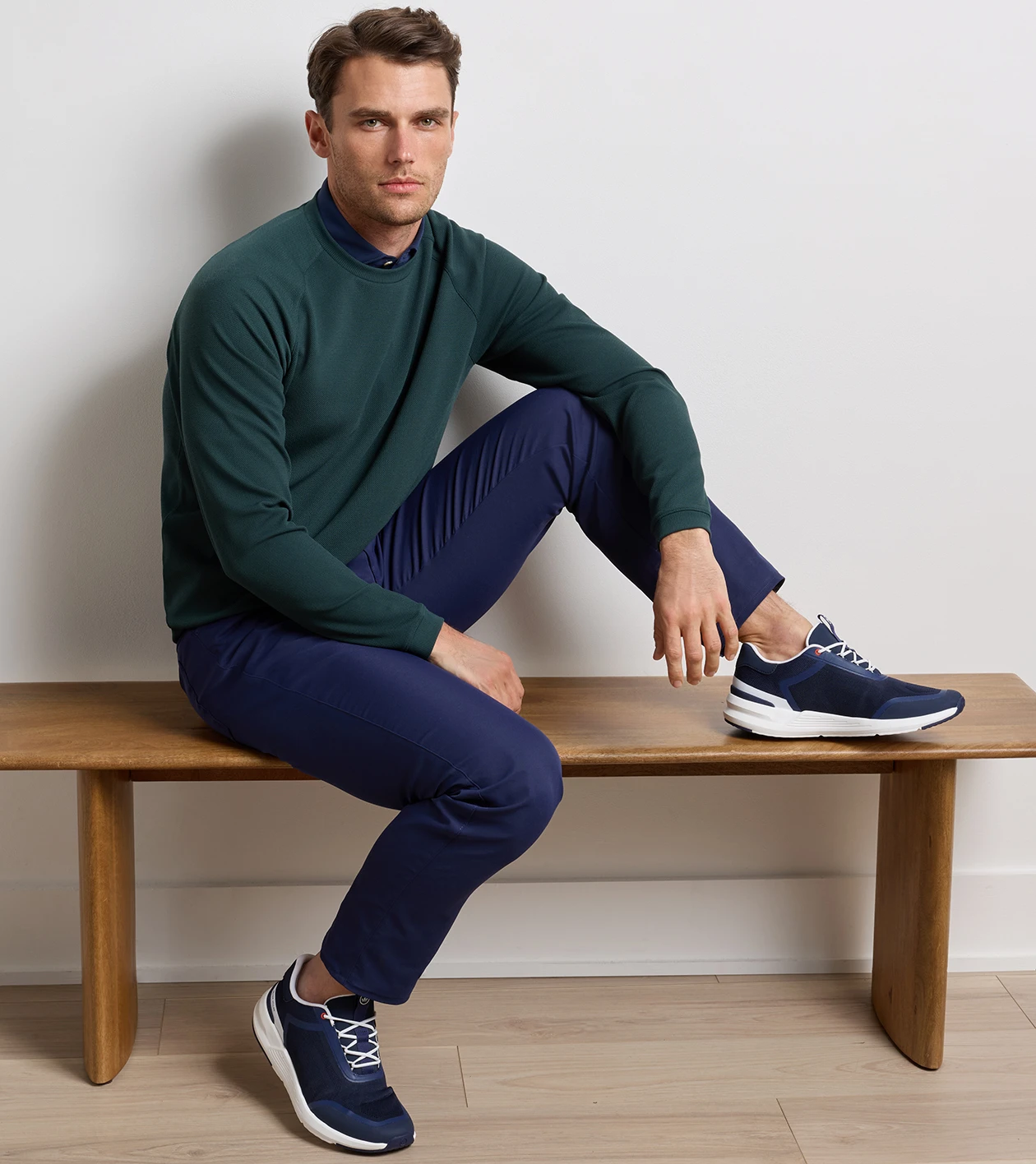 Cradle Piqu&eacute; Performance Crewneck in PINE BROOK - Alternate Image 1