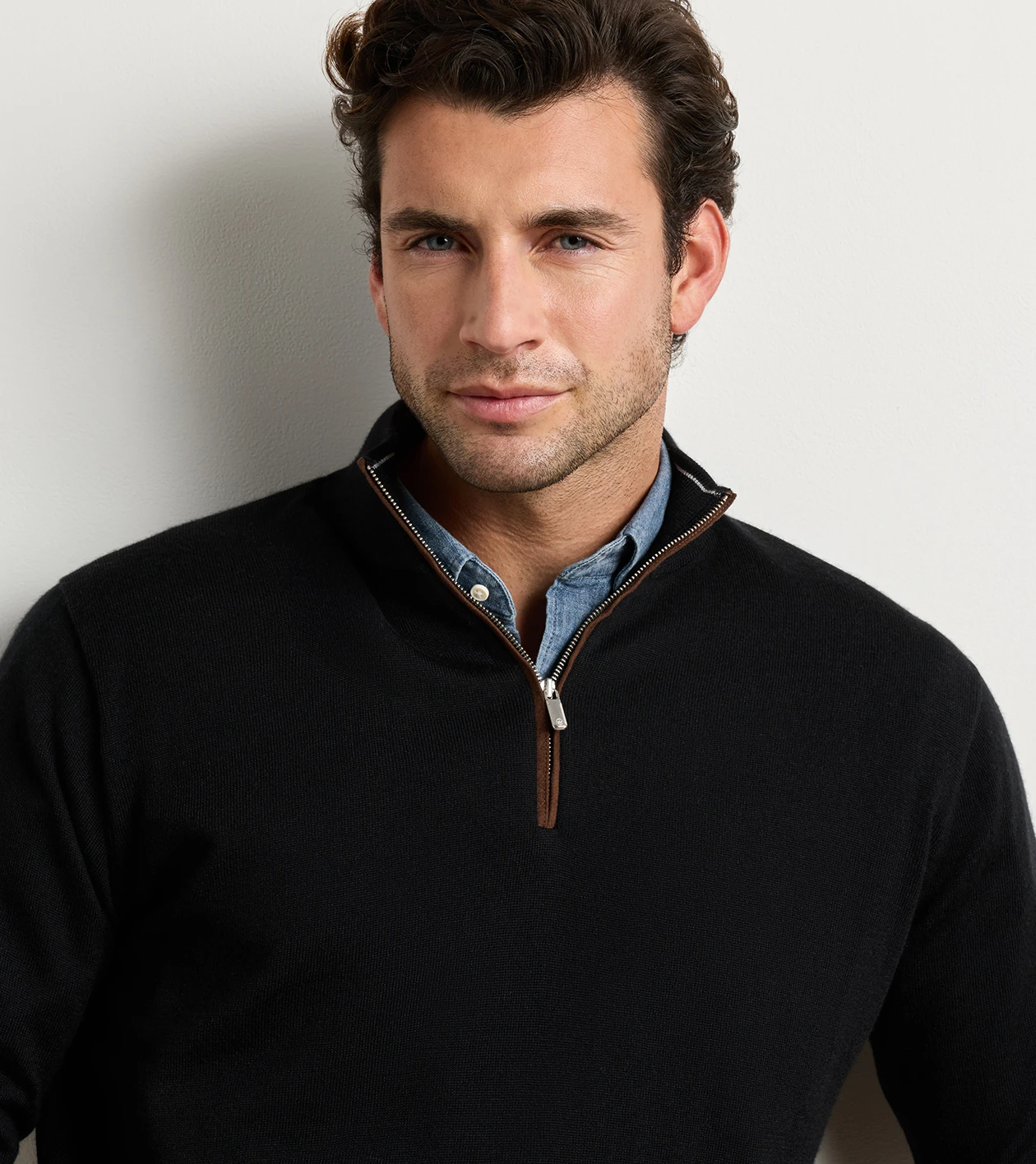 Autumn Crest Suede Trim Quarter-Zip in Black - Alternate Image 3